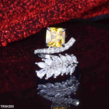 TRSH203 GWH Square Leaf's ZIRCON Adjustable Ring