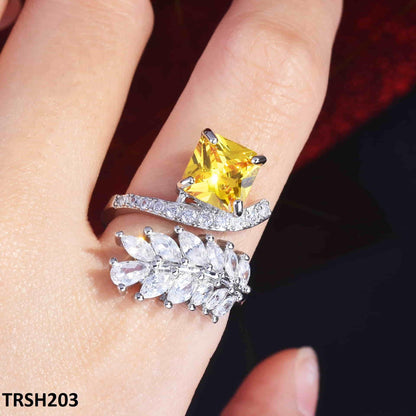 TRSH203 GWH Square Leaf's ZIRCON Adjustable Ring