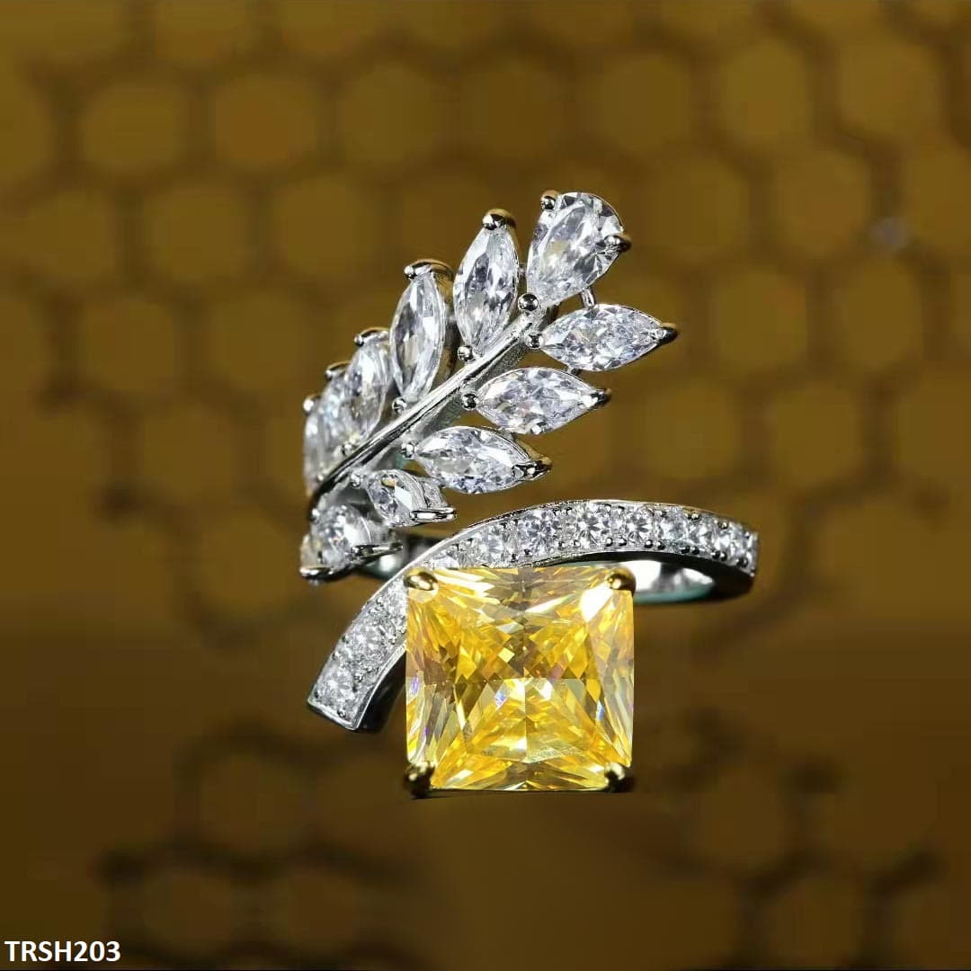 TRSH203 GWH Square Leaf's ZIRCON Adjustable Ring