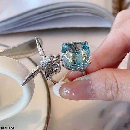 TRSH234 CJD Aqua Diamond Sparrow Cathedral Adjustable Ring
