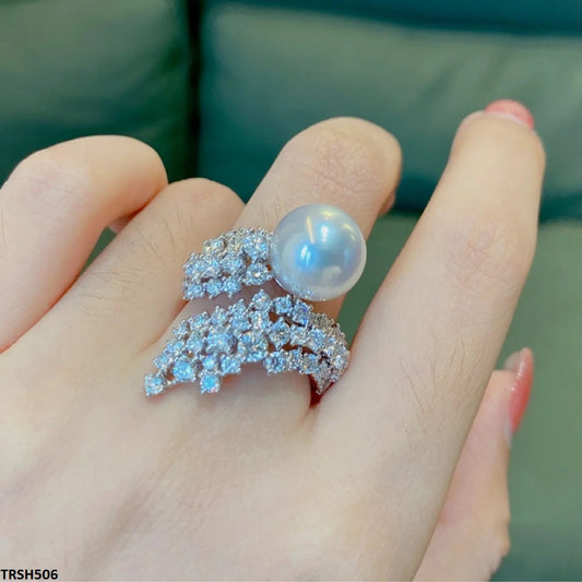 TRSH506 CJD Imp Silver/Pearl Adjustable Ring