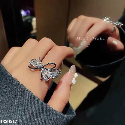 TRSH517 CJD Imp Bow Silver Ring Adjustable