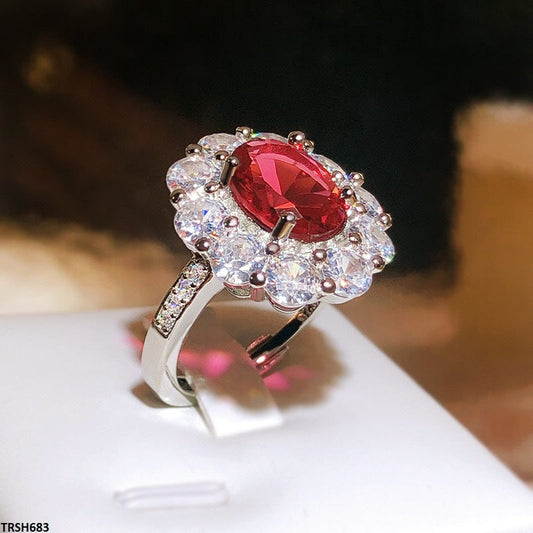 TRSH683 KYC Red Oval Stone ZIRCON Ring