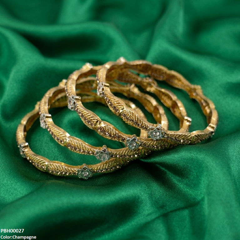PBH00027 MZM Flower Stone 4 Pcs Of Bangles Set - PBH