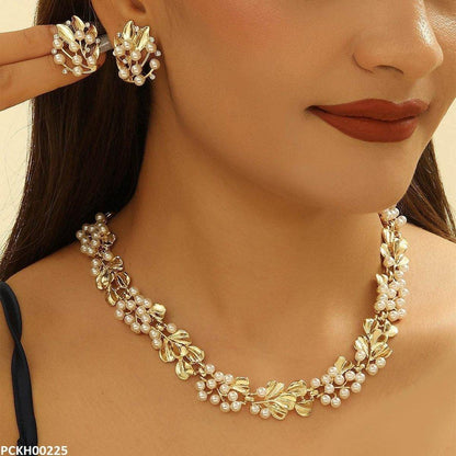 PCKH00225 SDQ Pearl Leaf Choker Set - PCKH