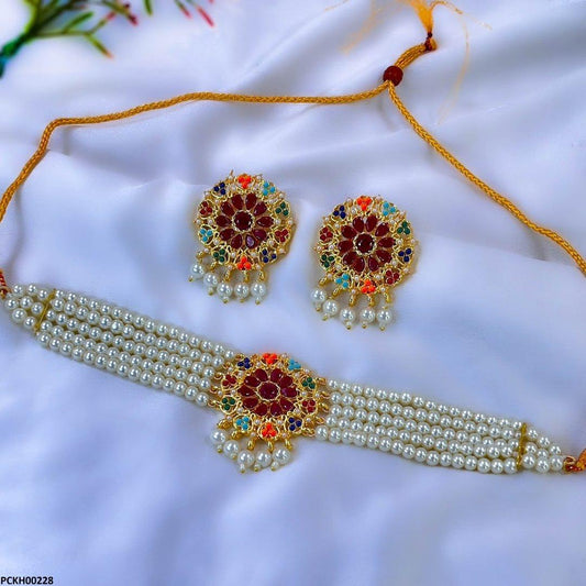 PCKH00228 MZM Multi Pearl Chokar Set - PCKH