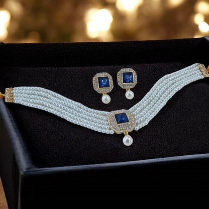 PCKH00232 SDQ Square Pearl Drop Choker Set - PCKH