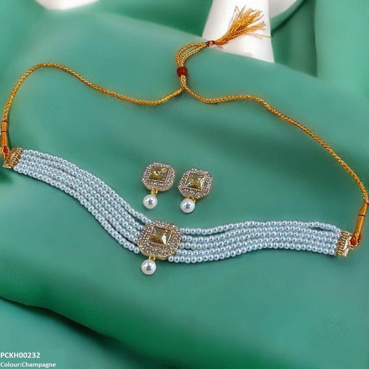 PCKH00232 SDQ Square Pearl Drop Choker Set - PCKH
