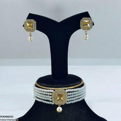 PCKH00232 SDQ Square Pearl Drop Choker Set - PCKH