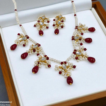 PNSH00012 SDQ Pearl Drop  Necklace Set - PNSH