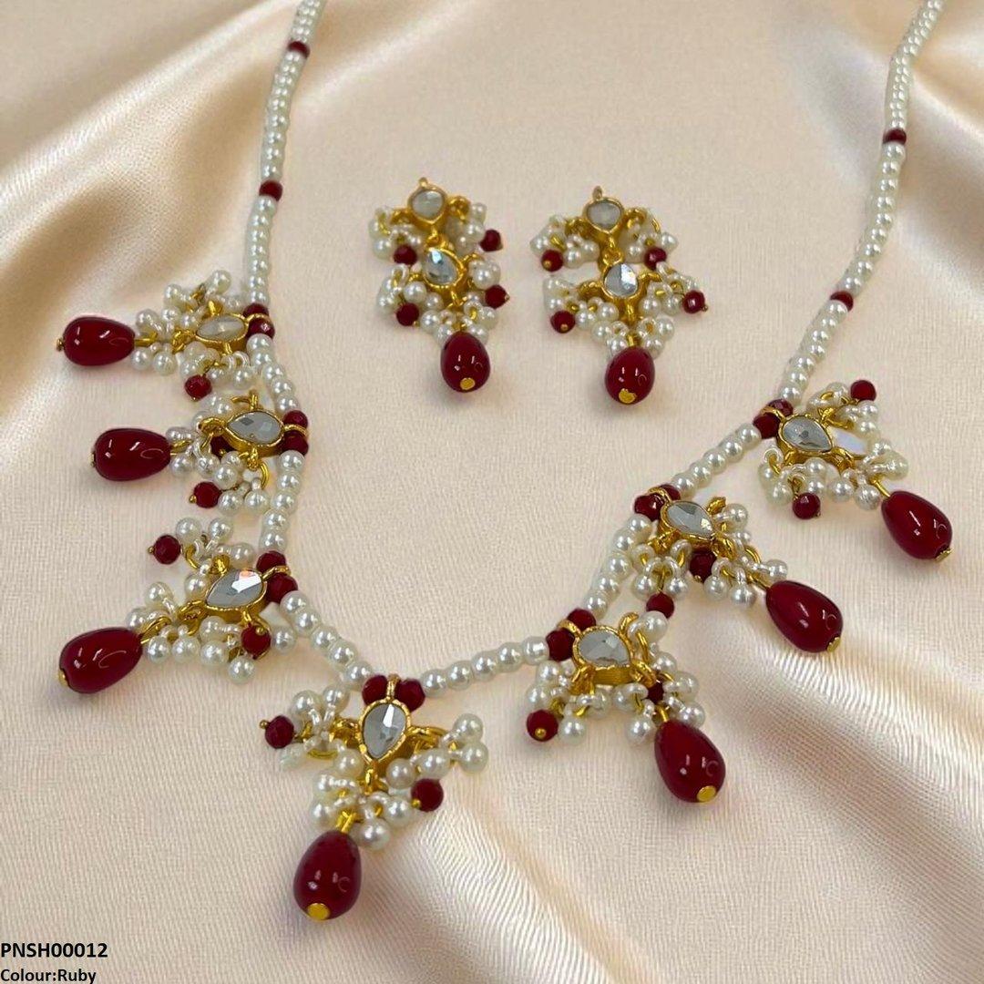 PNSH00012 SDQ Pearl Drop  Necklace Set - PNSH