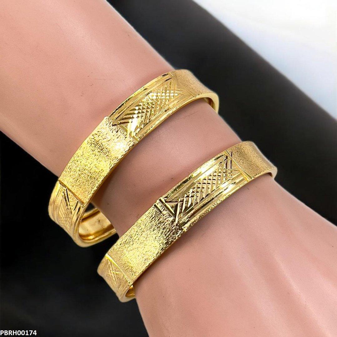 PBRH00174 MZM Textured Flat Bangles 2 Pcs Set - PBRH