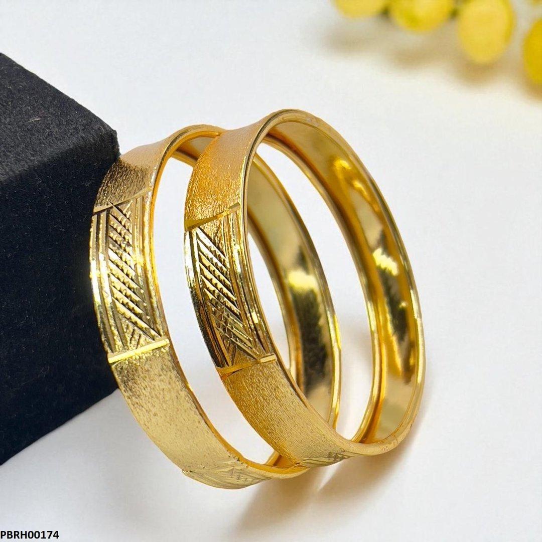 PBRH00174 MZM Textured Flat Bangles 2 Pcs Set - PBRH