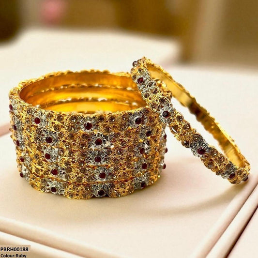 PBRH00188 SDQ Flower/Drum Bangles 6 Pcs Set - PBRH