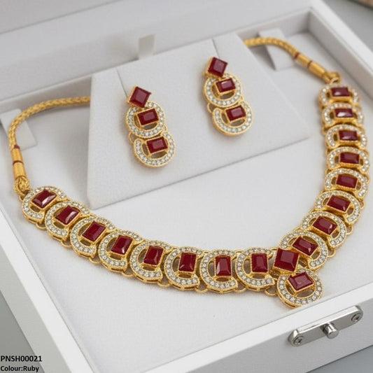PNSH00021 FRN Rectangle Round  Necklace Set -PNSH