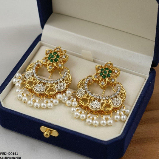 PEDH00141 FRN  Moon Star Pearl Drop  Earrings - PEDH