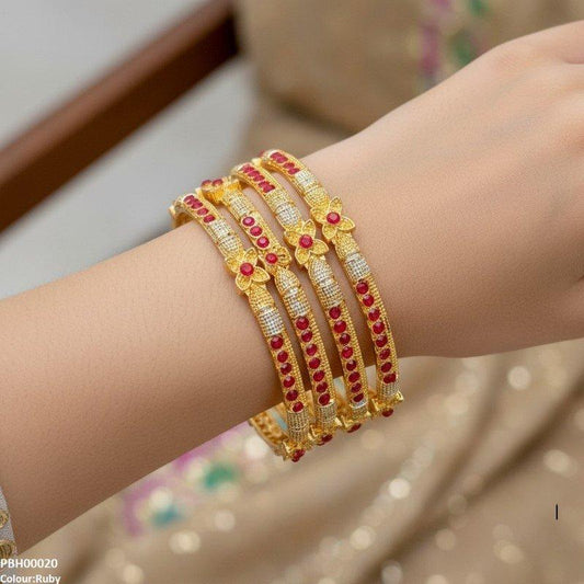 PBH00020 SDQ Flower 4 Pcs Of Bangles Set - PBH