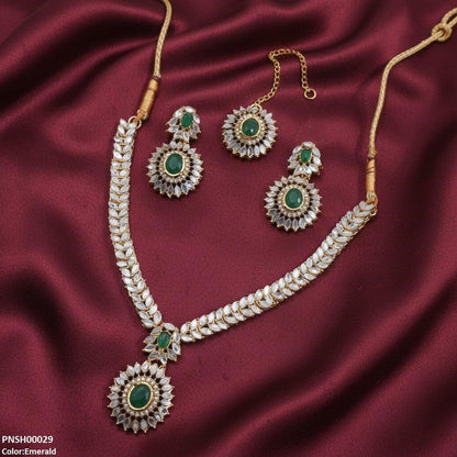 PNSH00029 FRN Marquise  Flower Drop Necklace Set - PNSH