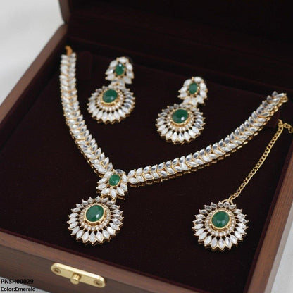 PNSH00029 FRN Marquise  Flower Drop Necklace Set - PNSH