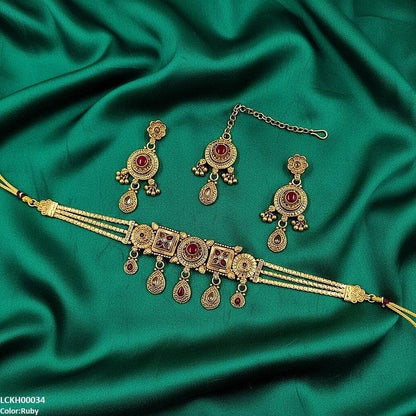 LCKH00034 ANI Round Flower Tear Drop Choker Set - LCKH