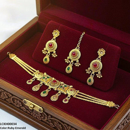 LCKH00034 ANI Round Flower Tear Drop Choker Set - LCKH