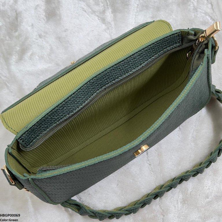 HBGP00069 Willow Strap Jute Armpit Bag Green