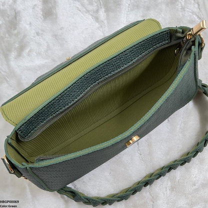 HBGP00069 Willow Strap Jute Armpit Bag Green
