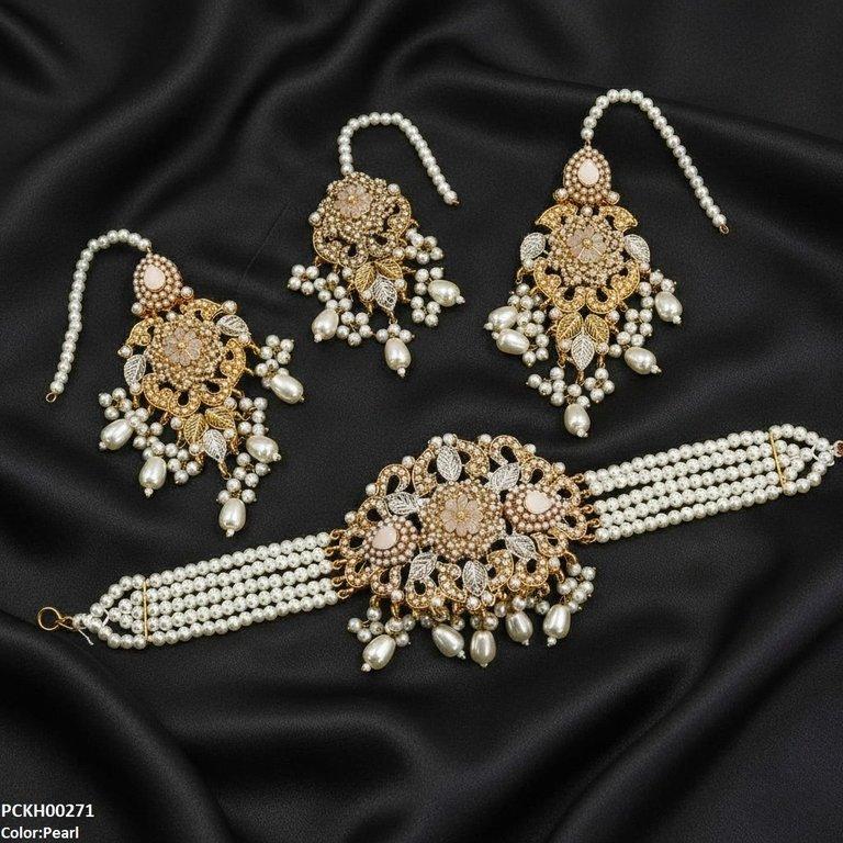 PCKH00271 SDQ Tear Flower Pearl Choker Set - PCKH