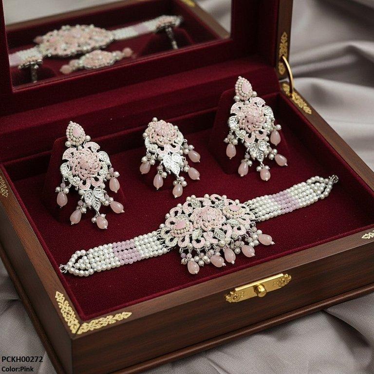 PCKH00272 SDQ Tear Flower Pearl Choker Set - PCKH