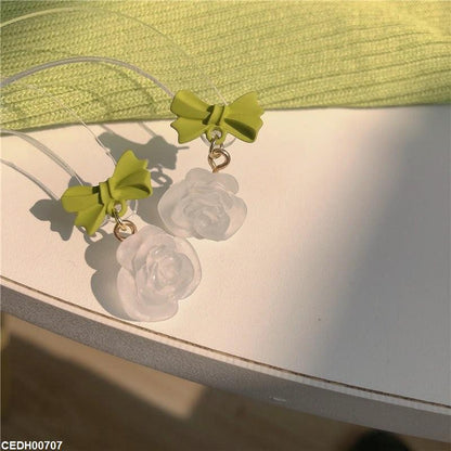 CEDH00707 YQG Bow Flower Drop Earrings - CEDH