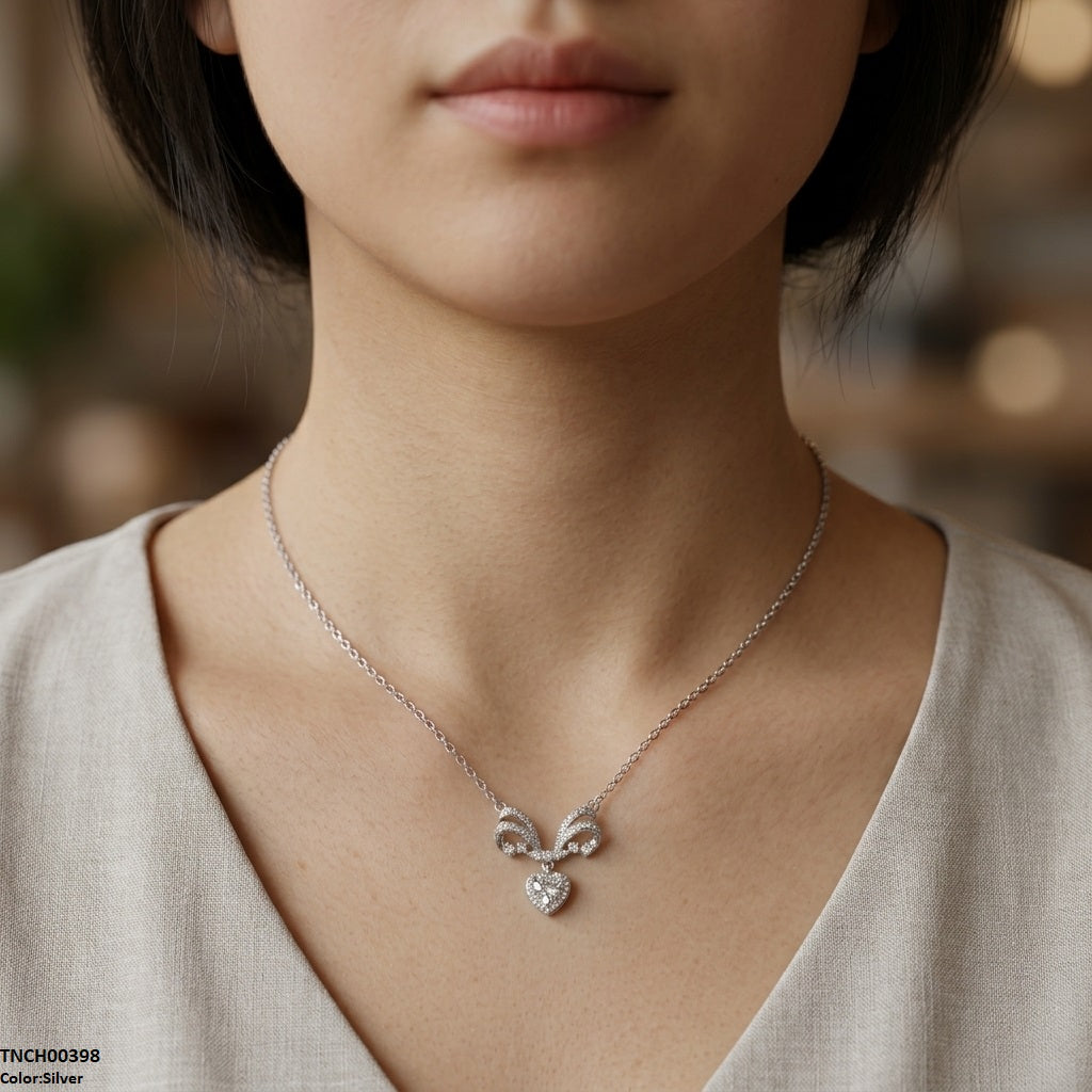 TNCH00398 TNR Stainless Steel Zircon Heart Necklace  - TNCH