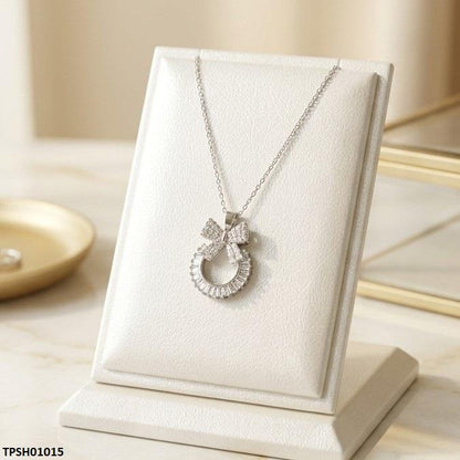 TPSH01015 TNR Stainless Steel Zircon Bow/Round Pendant - TPSH