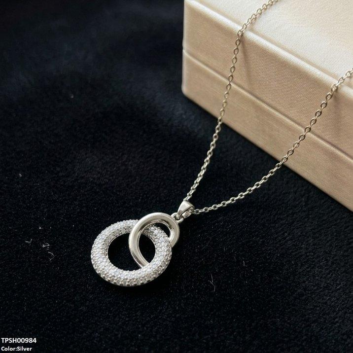 TPSH00984 TNR Stainless Steel Zircon Double Round  Pendant - TPSH