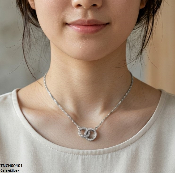 TNCH00401  TNR Stainless Steel Zircon Double Round Necklace  - TNCH