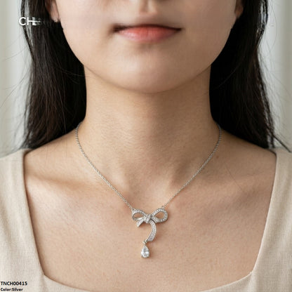 TNCH00415 TNR Stainless Steel Zircon Bow Necklace  - TNCH