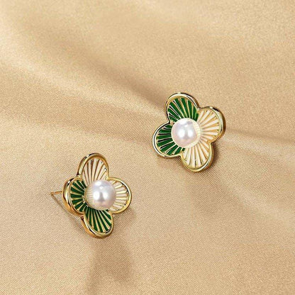 CETH344 SYB Painted Line Flower Stud Tops Pair