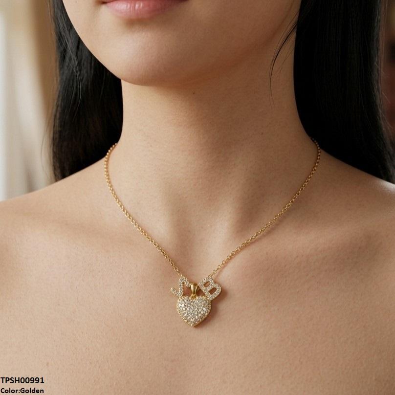 TPSH00991 TNR Stainless Steel Zircon Heart Pendant - TPSH