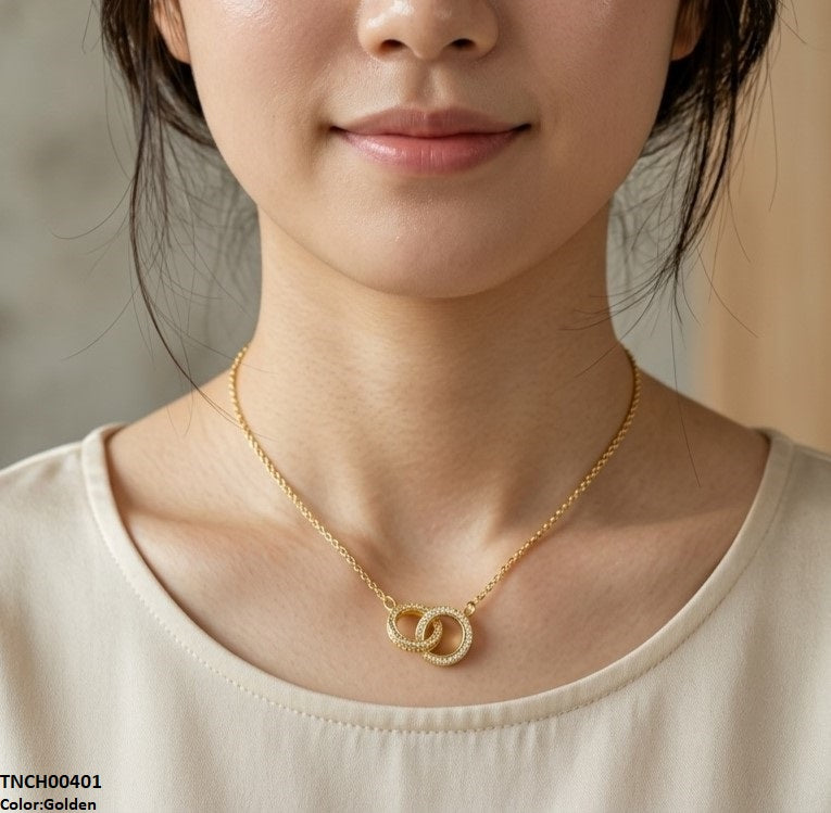 TNCH00401  TNR Stainless Steel Zircon Double Round Necklace  - TNCH