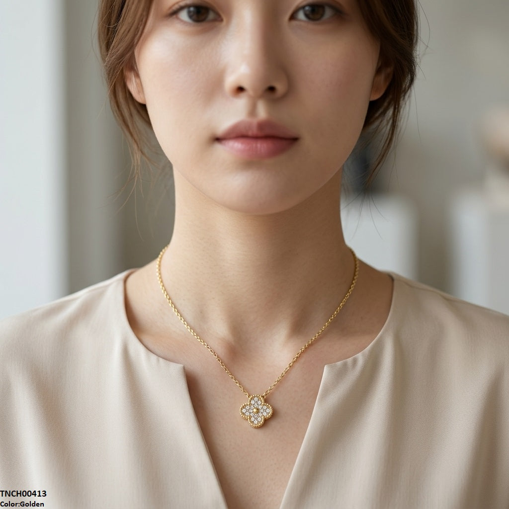TNCH00413  TNR Stainless Steel Zircon Flower Necklace  - TNCH