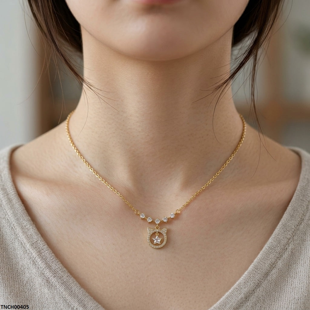 TNCH00405 TNR Stainless Steel Zircon Round Star Necklace  - TNCH