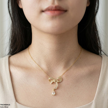 TNCH00415 TNR Stainless Steel Zircon Bow Necklace  - TNCH