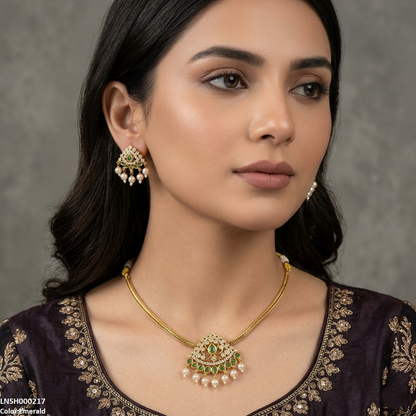 LNSH00217 ANI  Tear Round Pearl Drop South Indian Necklace Set - LNSH