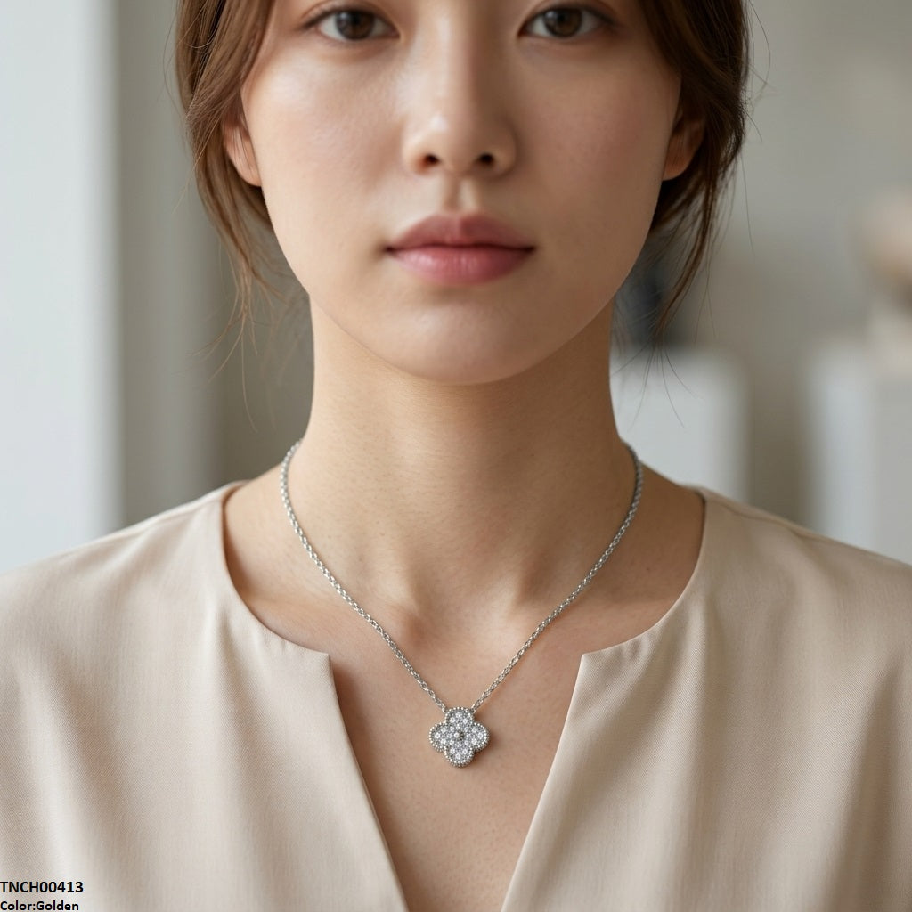 TNCH00413  TNR Stainless Steel Zircon Flower Necklace  - TNCH
