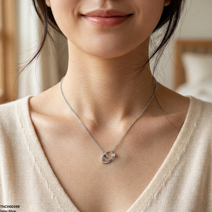 TNCH00399 TNR Stainless Steel Zircon Heart Ring Necklace  - TNCH